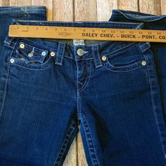 True Religion low rise blue jeans 27 some wear back right hem & front top above - Picture 6 of 11